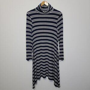 Anthropologie Maeve Navy Striped Turtleneck Swing Dress Size S Long Sleeve Comfy